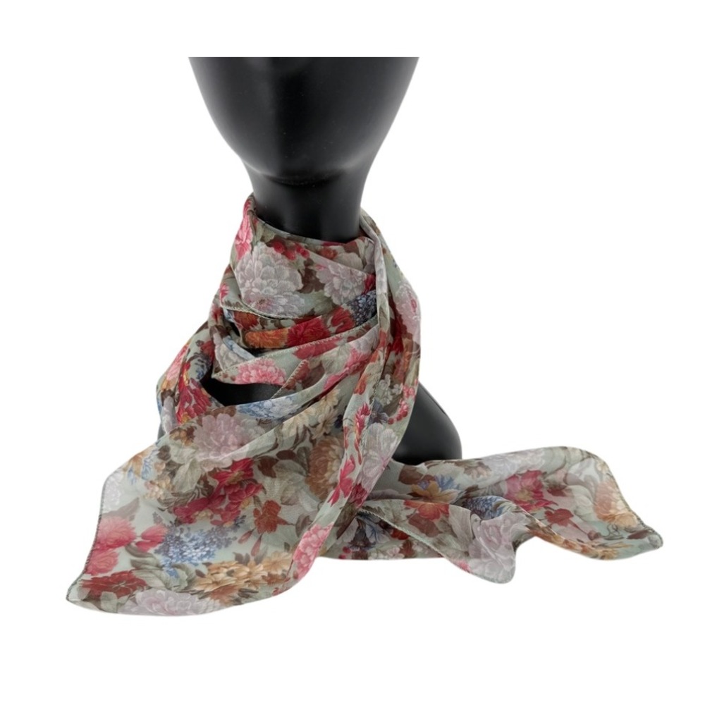 Gitano Scarf Floral Print Sheer Chiffon Lightweight Whimsical Delicate‎ USA Made
